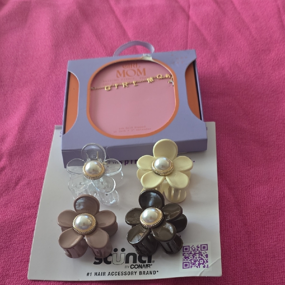 Scünci Flower Hair Clips - Cream, Brown, Clear